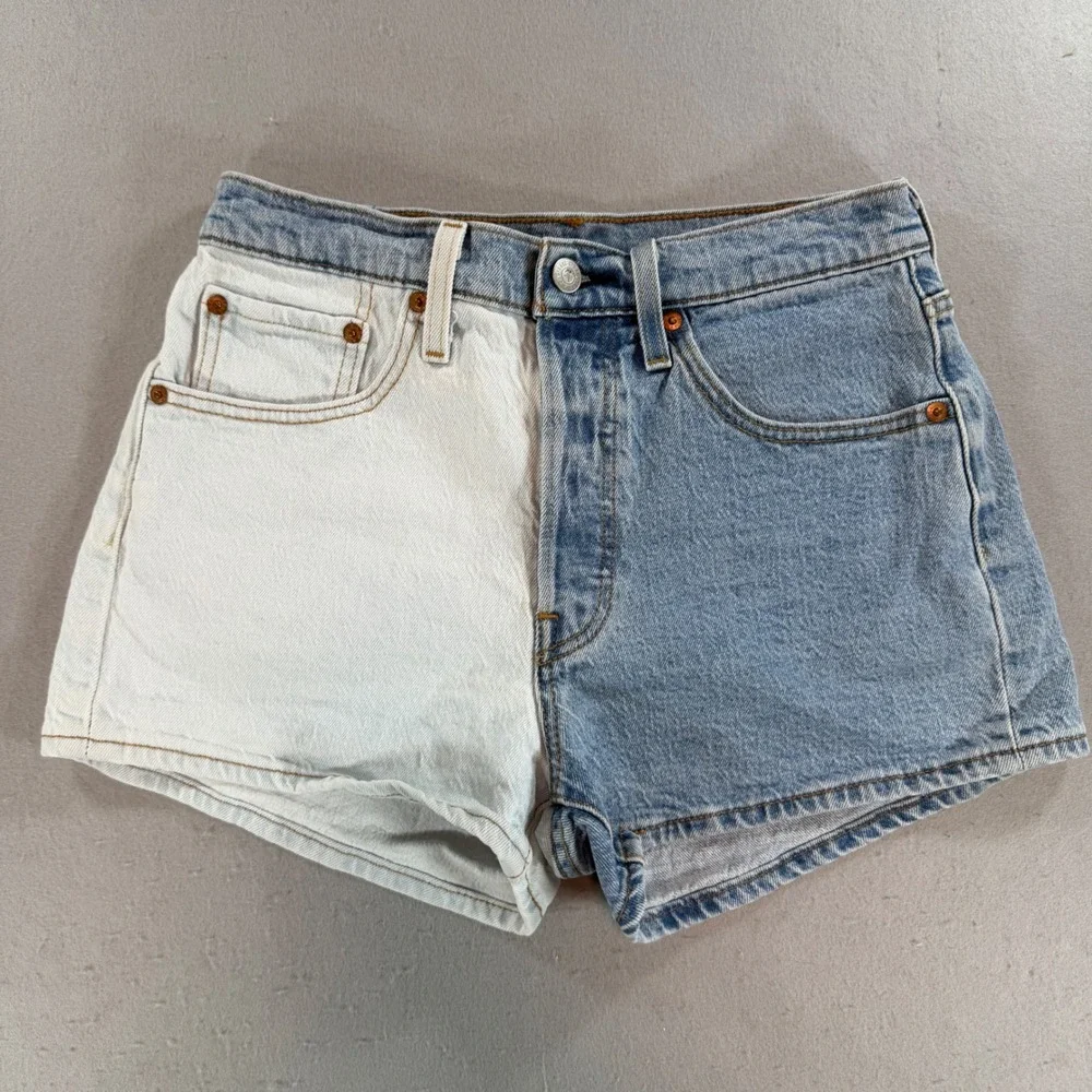Levi's 501 Two-Tone Denim Shorts Women's 27 Blue White Button Fly
